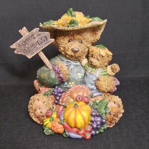 Large 9.5 Inch Colorful Resin Mom And Baby Bear Figurine with Harvest Accents